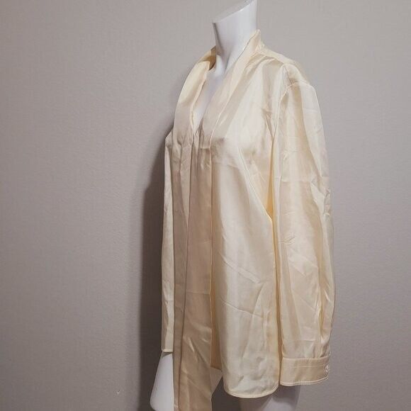 Tory Burch size 16 Blouse silk button front tie v-neck longsleeved keyhole - Picture 4 of 10